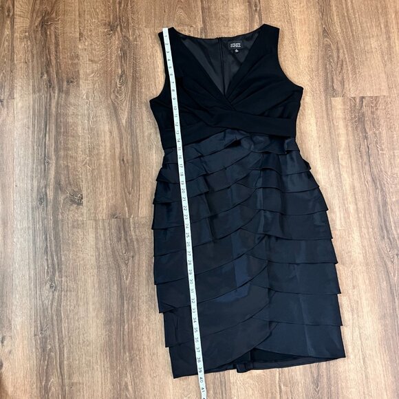 Adrianna Papell Black Tiered Hammered Satin Sheath Dress Sz 14 - Picture 8 of 12